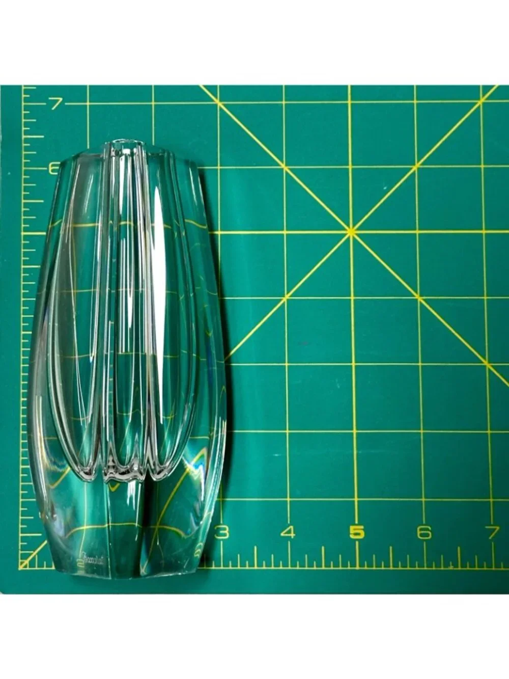 Baccarat Signed Bouton D'Or Gold Button Triangular Art Glass Crystal Vase 6